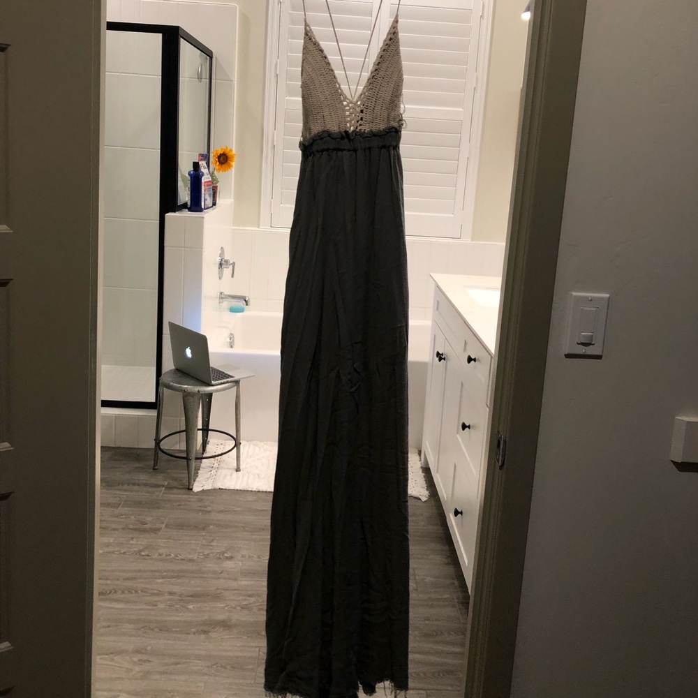 Olive green & macrame long beach dress